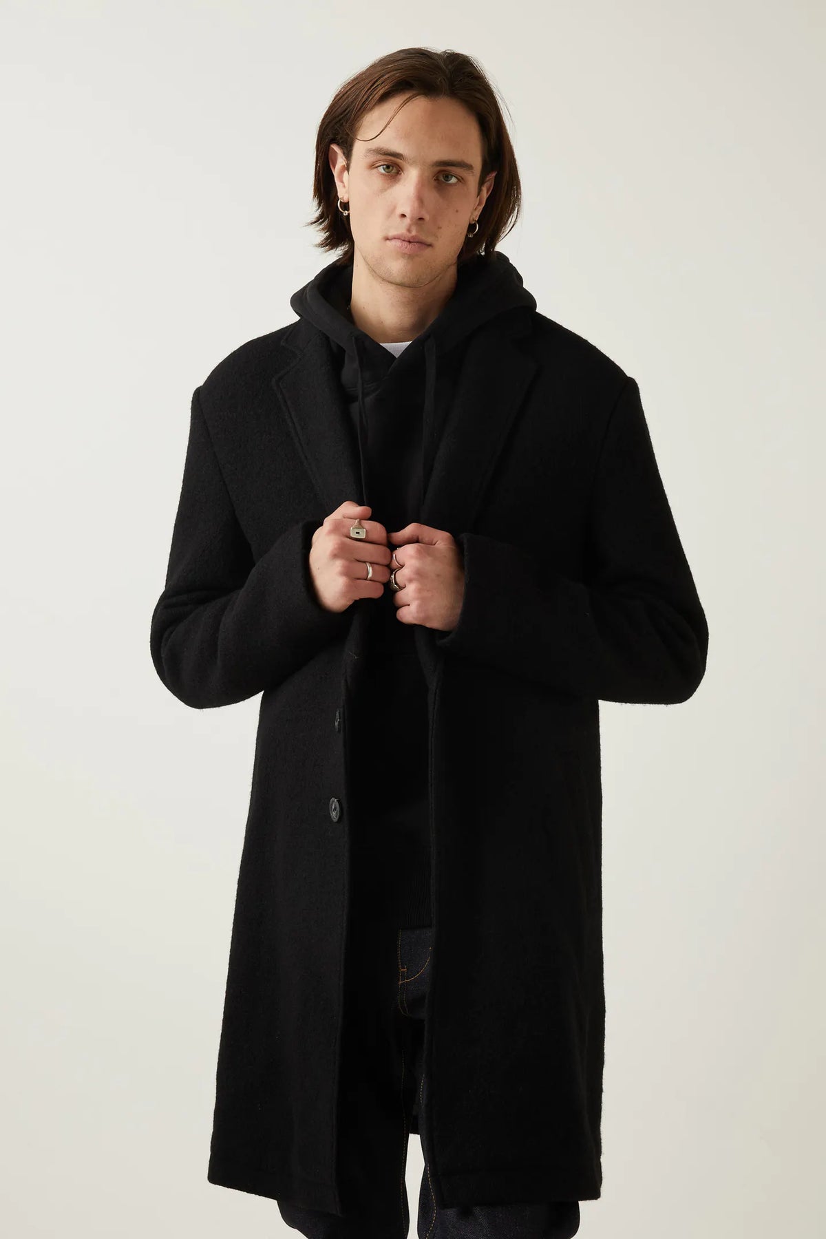 Gillespie Wool Coat Black Service Denim NZ